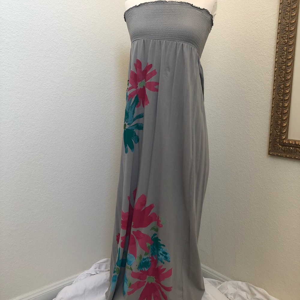 Old Navy strapless maxi dress with floral details.